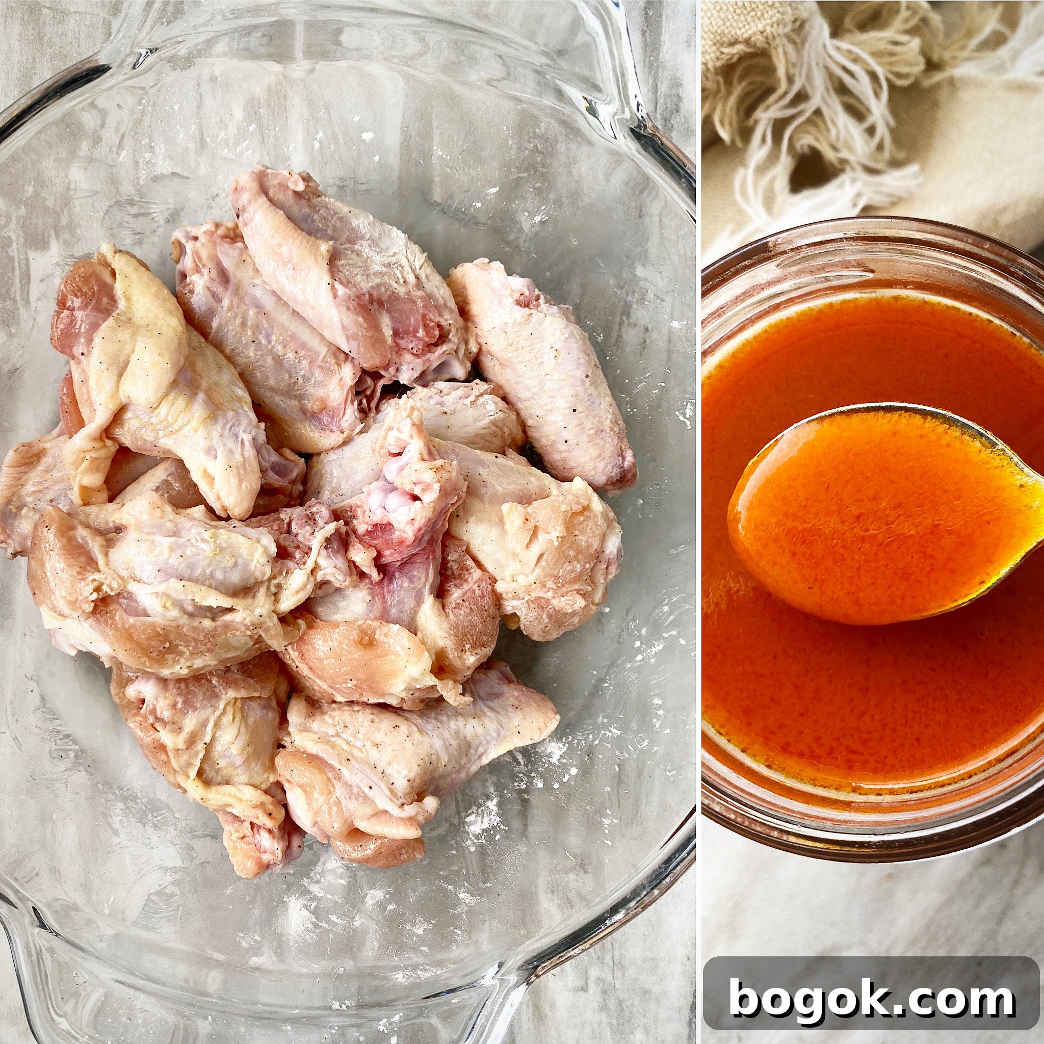 collage of ingredients for air fryer buffalo chicken wings