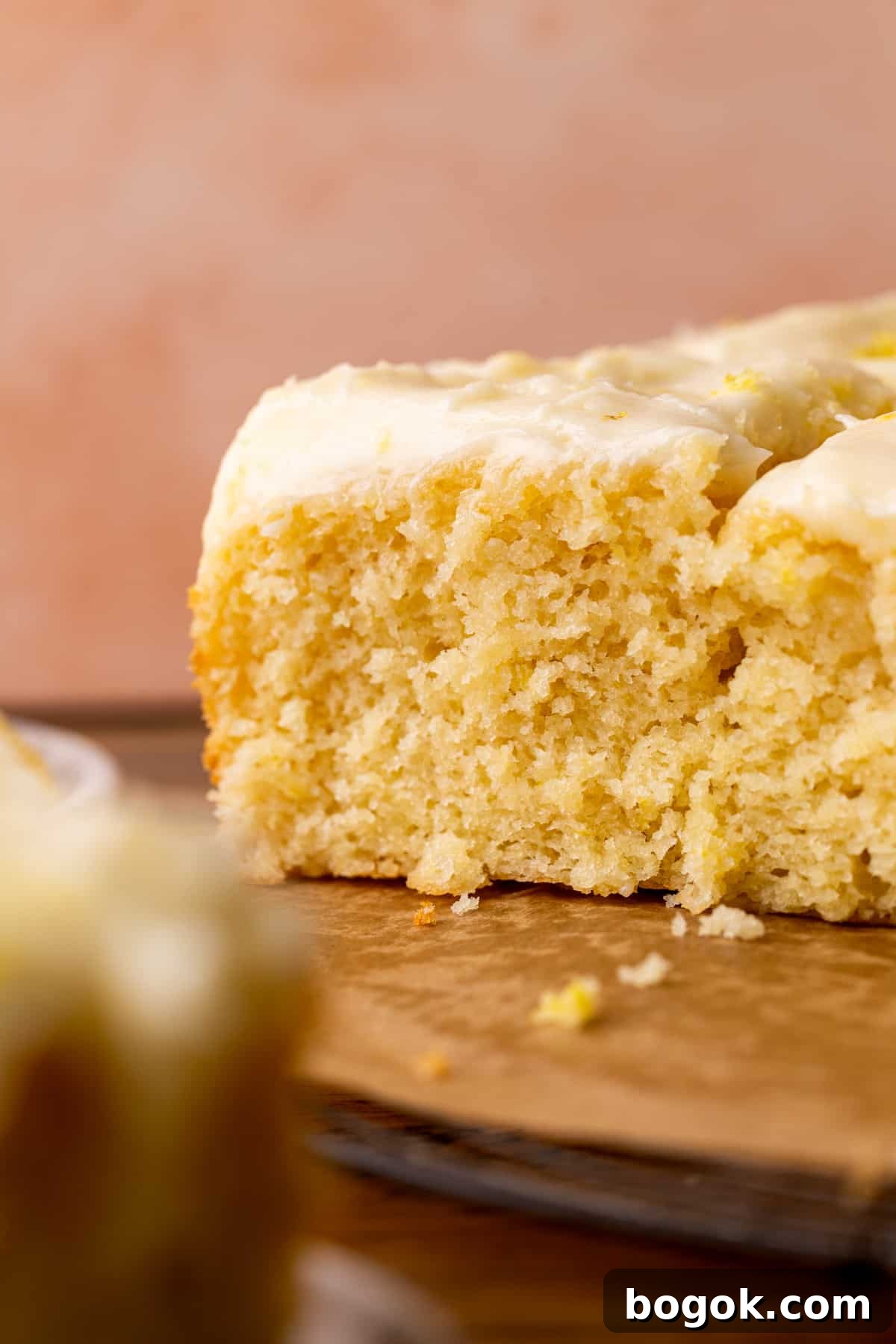 Side view of the lemon drizzle cake.