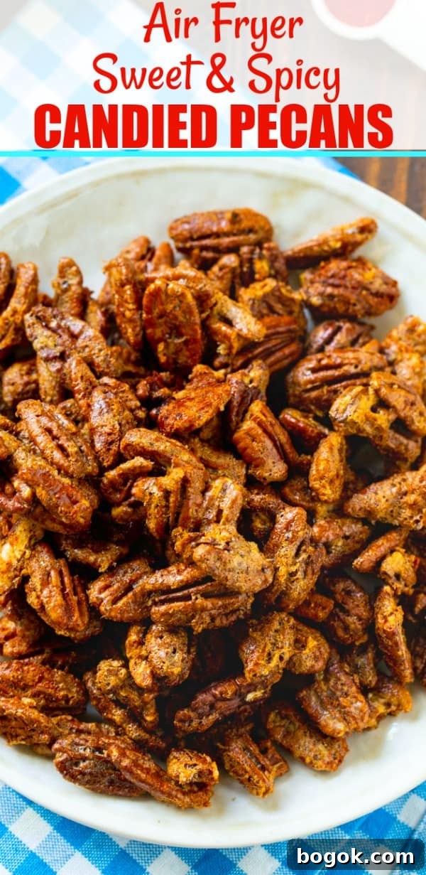 Sweet-and-Spicy Candied Pecans Recipe for Air Fryer 6 Overhead of Candied Pecans.