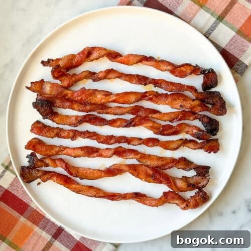 Crispy, oven-baked BBQ twisted bacon ready to serve