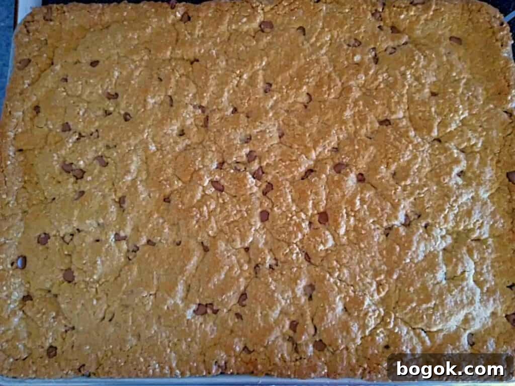 Amish Oatmeal Chocolate Chip Bars Recipe — Chewy, Old-Fashioned Treat 4 a sheet pan full of oat chip cookie bars.