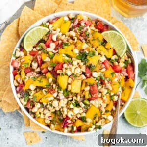 Picture of a bowl of mango corn salsa.
