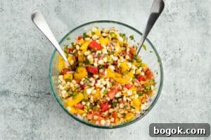 Mango Grilled Corn Salsa Recipe for Summer Parties and BBQs 7 Photo of bowl with all ingredients from mango salsa.