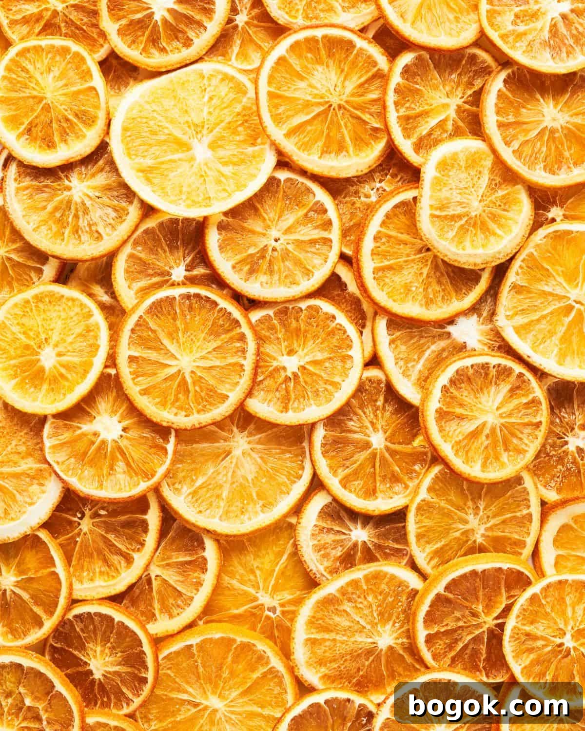 Dry Orange Slices in the Oven for Edible and Decorative Uses 2 Overhead image of dry orange slices.
