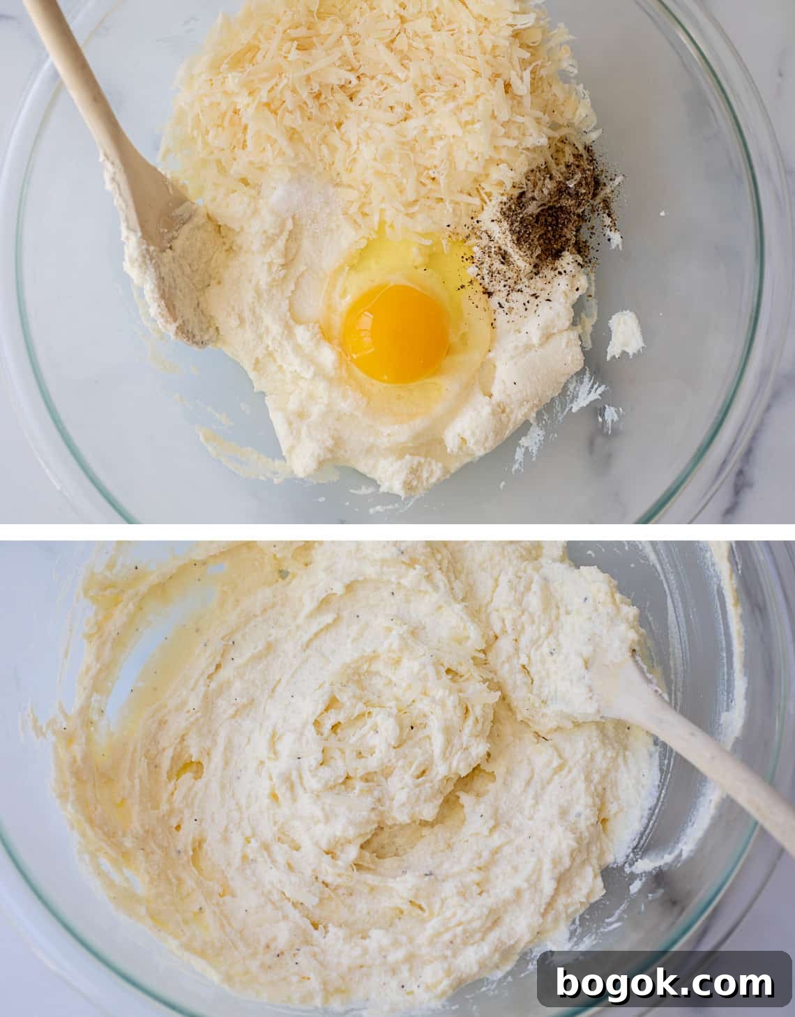 Ultimate Homemade Lasagna Recipe for Savory, Cheesy Layers 7 bowl of ricotta, egg, parmesan, and pepper, then a bowl of it all mixed together.