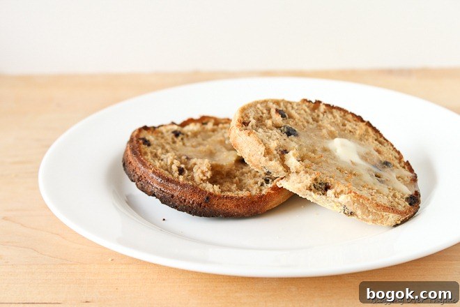 Homemade Baked Cinnamon Raisin English Muffins 5 Sliced and Toasted Cinnamon Raisin English Muffins