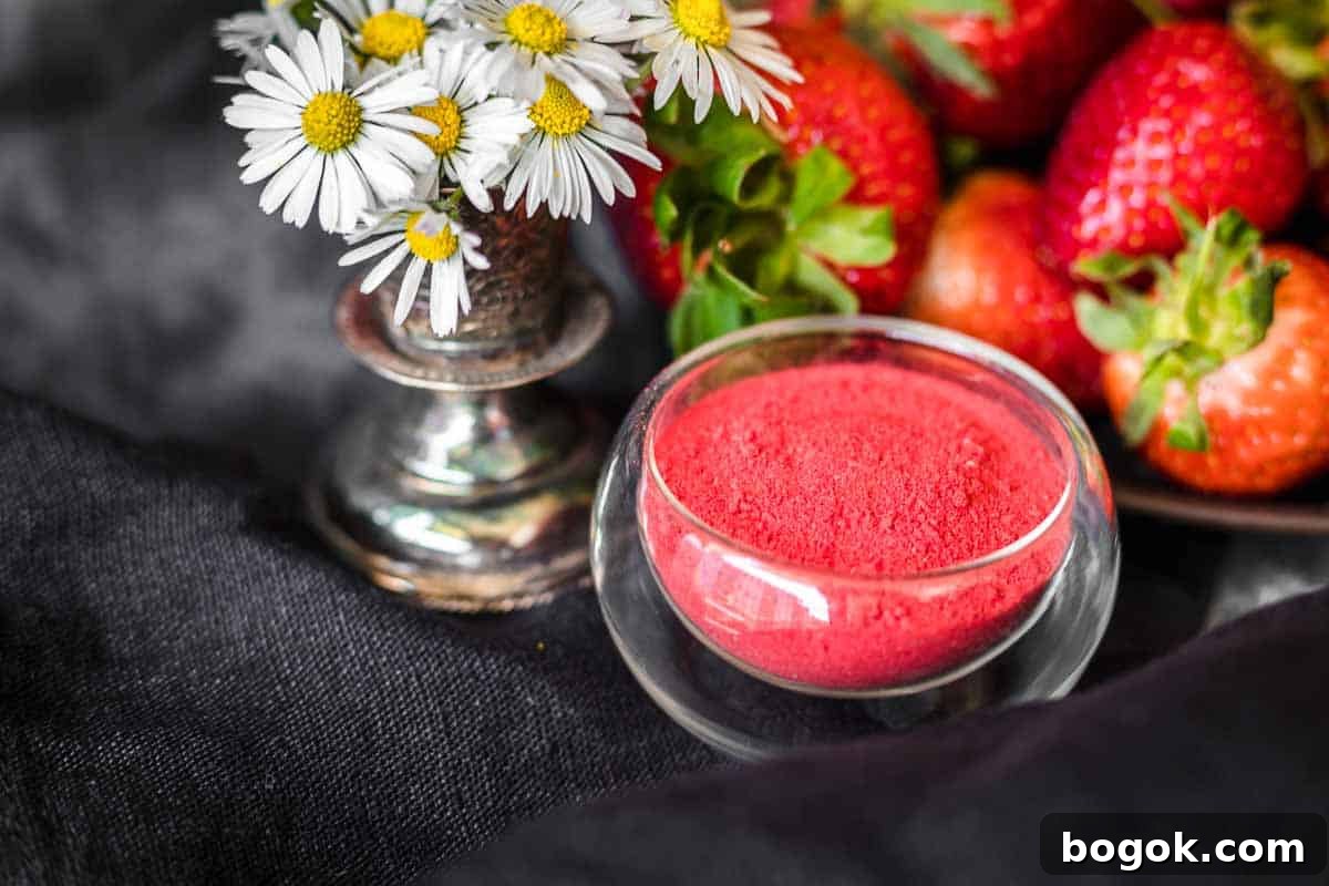 A small glass bowl of powdered strawberries.