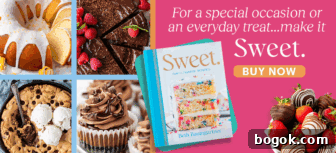 Salted Caramel Apple Fudge Recipe for Fall Treats 7 A cookbook titled Sweet by Beth Baumgartner is surrounded by images of cakes, cookies, cupcakes, and chocolate-dipped strawberries.