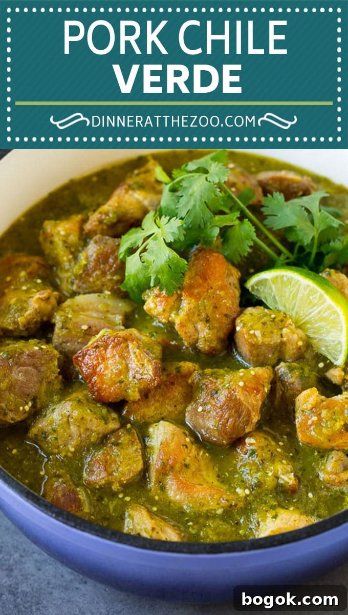 This chile verde is chunks of pork in a green tomatillo sauce, all simmered together until the meat is fall-apart tender. This chile verde is chunks of pork in a green tomatillo sauce, all simmered together until the meat is fall-apart tender.