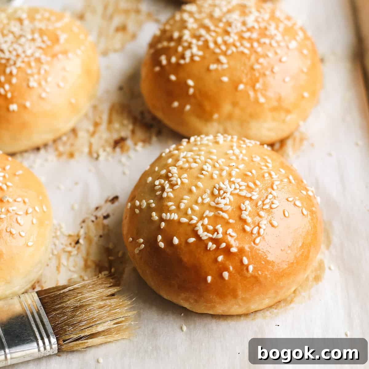 front view of 4 Homemade Hamburger Buns (Burger Buns)