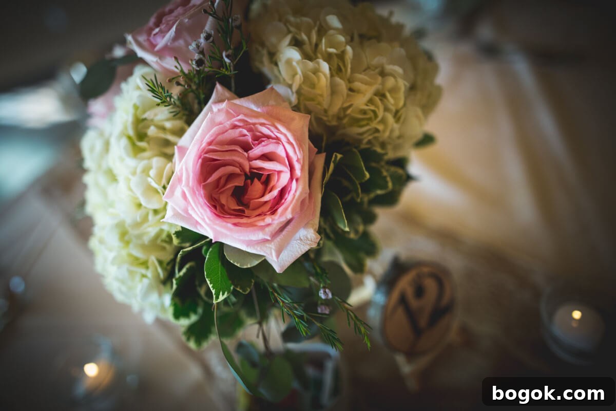Centerpiece Rose Hydrangea Vermont Summer Wedding