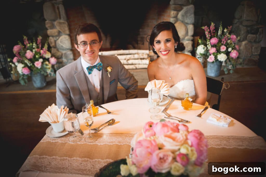 Bride and Groom at Sweetheart Table Vermont Summer Wedding