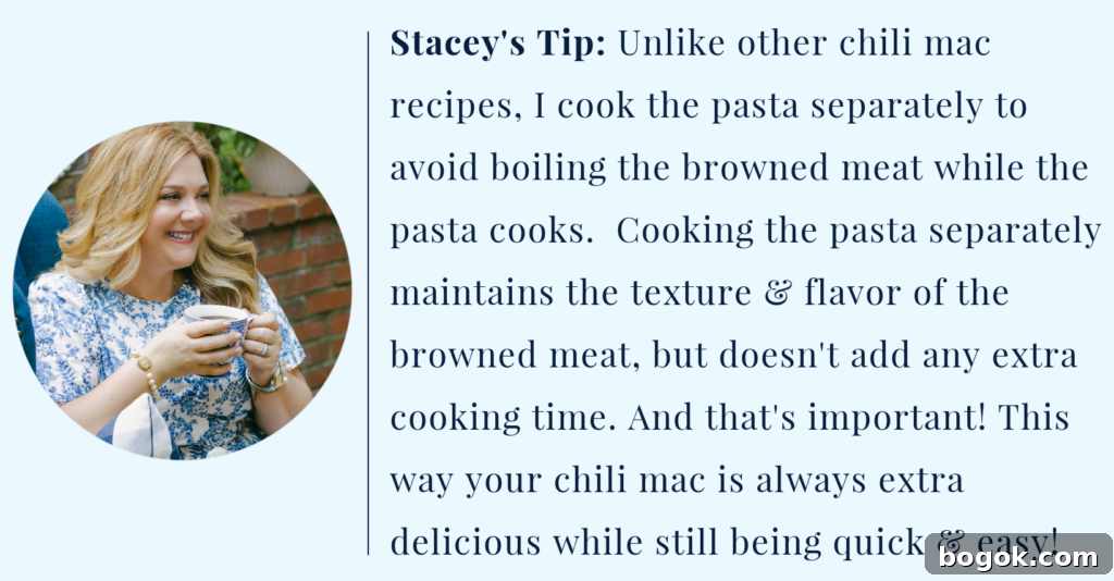 pro tip: cook the pasta separately to avoid boiling the browned meat while the pasta cooks.