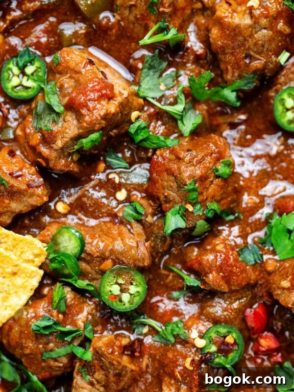 Close-up of hearty Crock Pot Carne Guisada