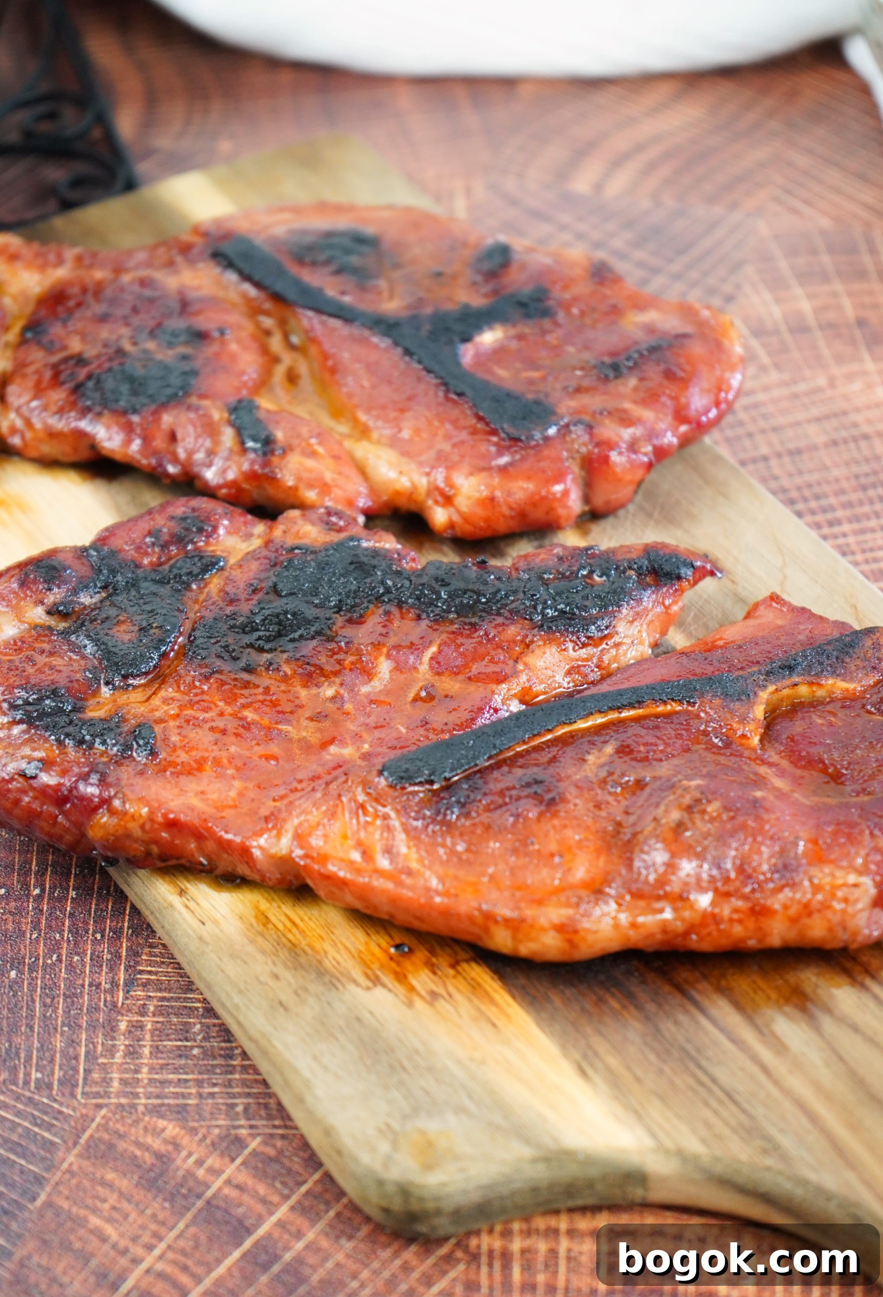 Smoked pork steaks with a reverse sear. 