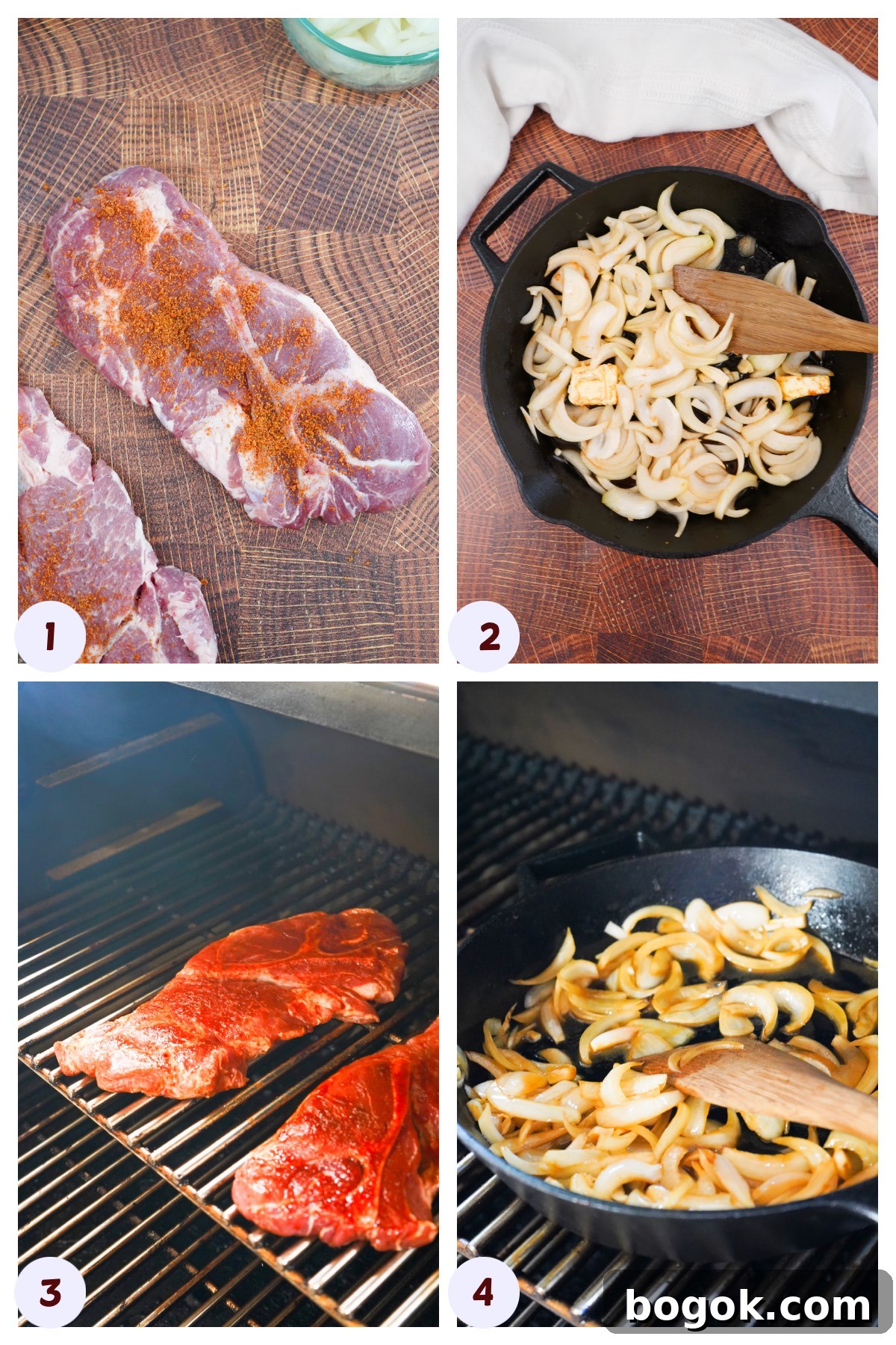 Pork steaks process collage