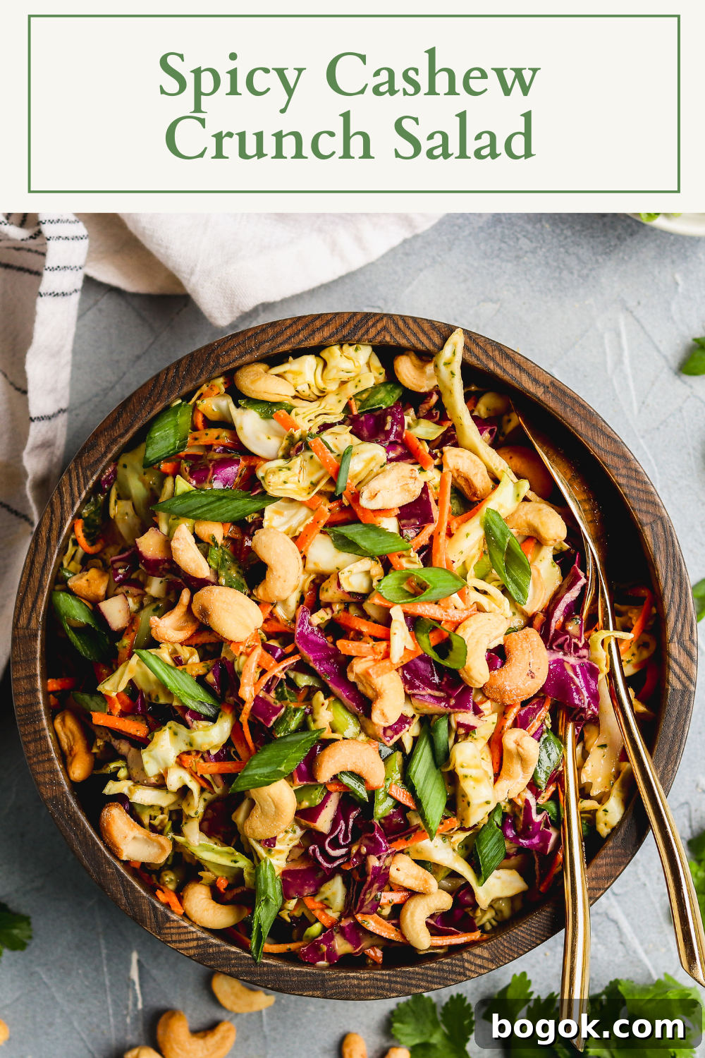 Spicy Cashew Crunch Salad Recipe with Tangy Lime Dressing 6 Spicy cashew crunch salad is the perfect lunch or summer side dish! Packed with crunchy ingredients like green cabbage, red cabbage, carrots, and roasted cashews with a spicy delicous dressing, it's a recipe you'll make again and again! #cabbage #cabbagesalad #cashews