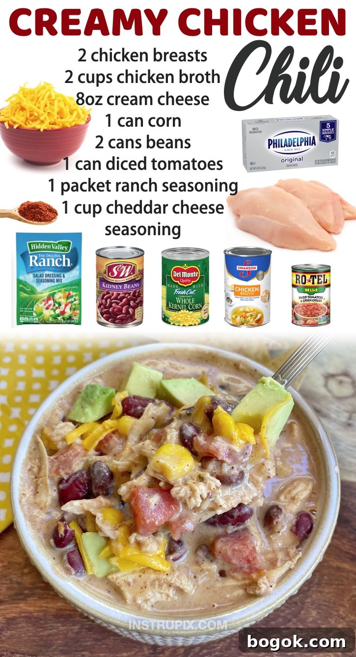 Creamy Chicken Chili | A great chicken recipe for the cold winter months! If you're on the hunt for easy chicken dinner recipes, here is a list of my best reviewed recipes! Everything from comforting crockpot meals to healthy baked chicken breast recipes. Even your picky eaters will love these delicious dinners!