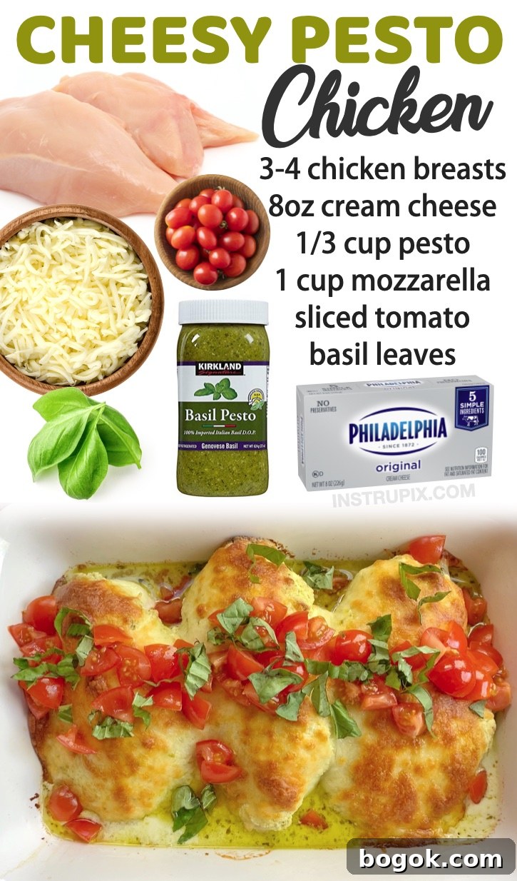 Baked Cream Cheese Pesto Chicken | A super quick and easy oven baked chicken breast recipe! Here you will find a list of easy family chicken dinners ideas, everything from simple casseroles to baked juicy breasts. 