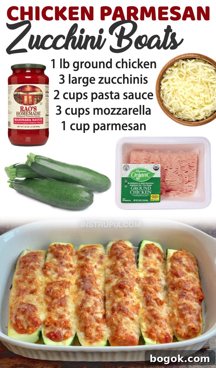 Chicken Parmesan Zucchini Boats (healthy and low carb!) | I've rounded up a few of my absolute favorite chicken dinner recipes! These are all great for feeding a hungry family, even your picky kids. Everything from oven baked chicken breast recipes to ground chicken and more. 