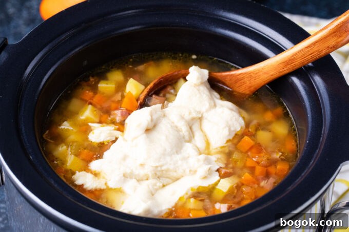 Creamy Slow Cooker Ham & Potato Soup Recipe 7 Adding a roux to slow cooker ham and potato soup.