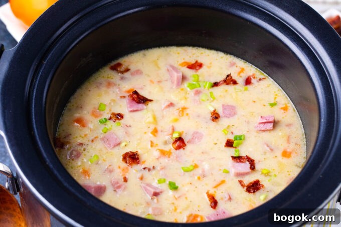 Creamy Slow Cooker Ham & Potato Soup Recipe 9 Slow cooker ham and potato soup.