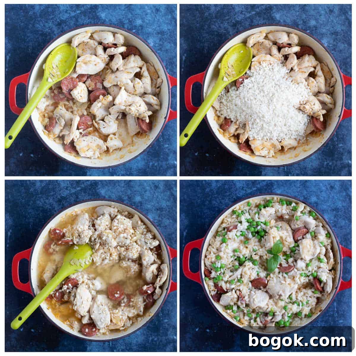 Step by step photo instructions for making the risotto.