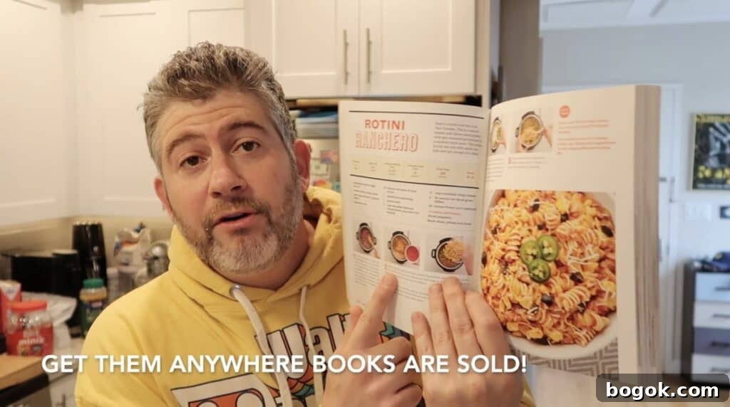 Garlic Herb Cheese Pasta Made in the Instant Pot 16 Can showing the inside of the colorful books