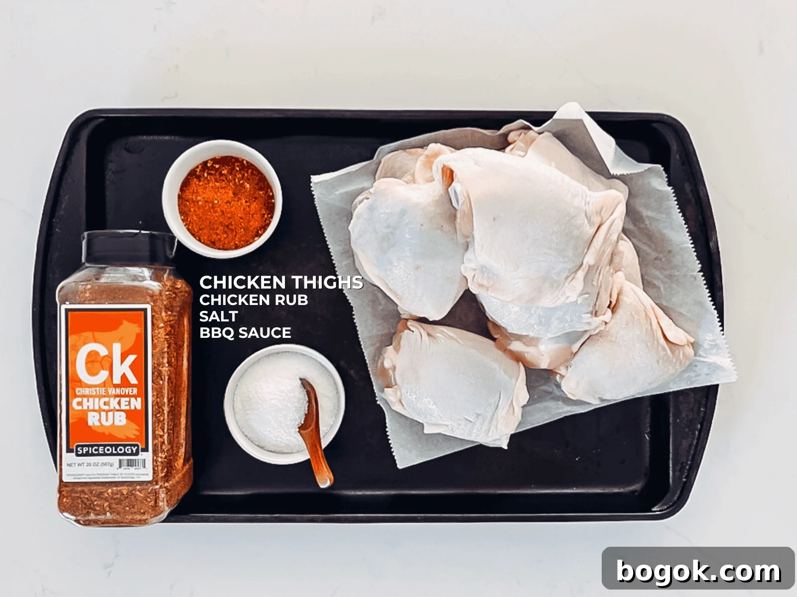 Ingredients for smoked chicken thighs. 