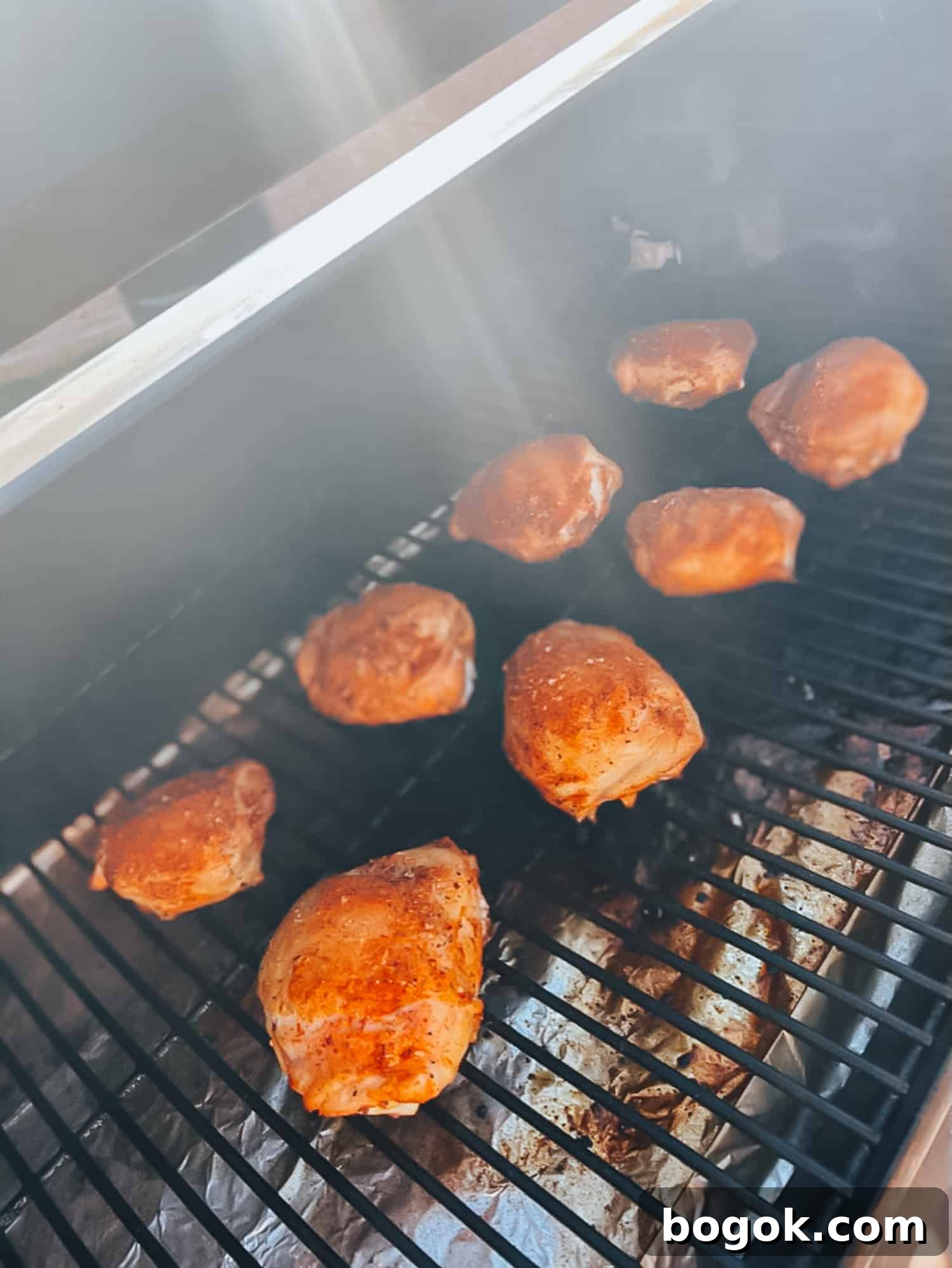 Chicken thighs on the grill. 