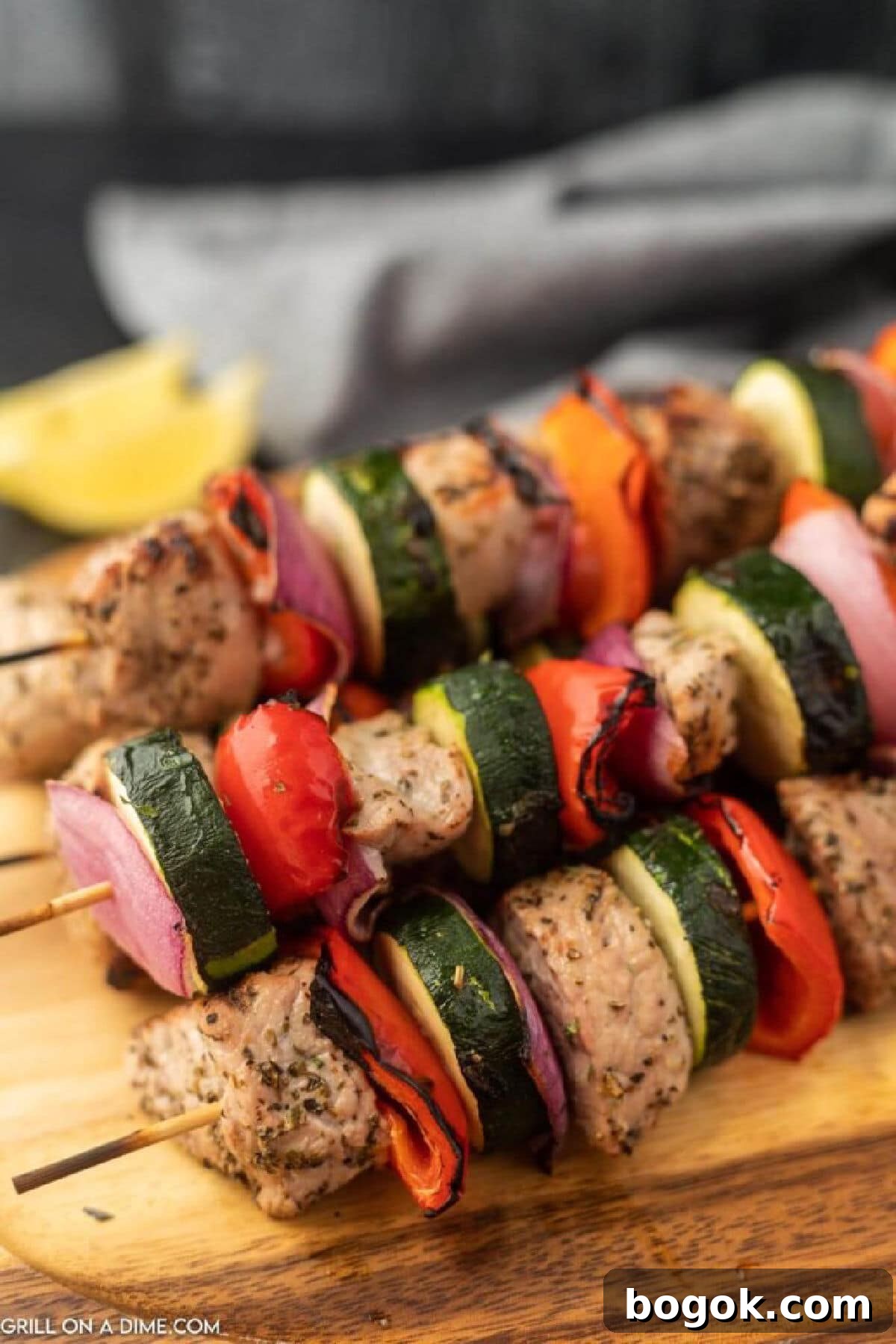 Grilled Pork Kabobs on a platter