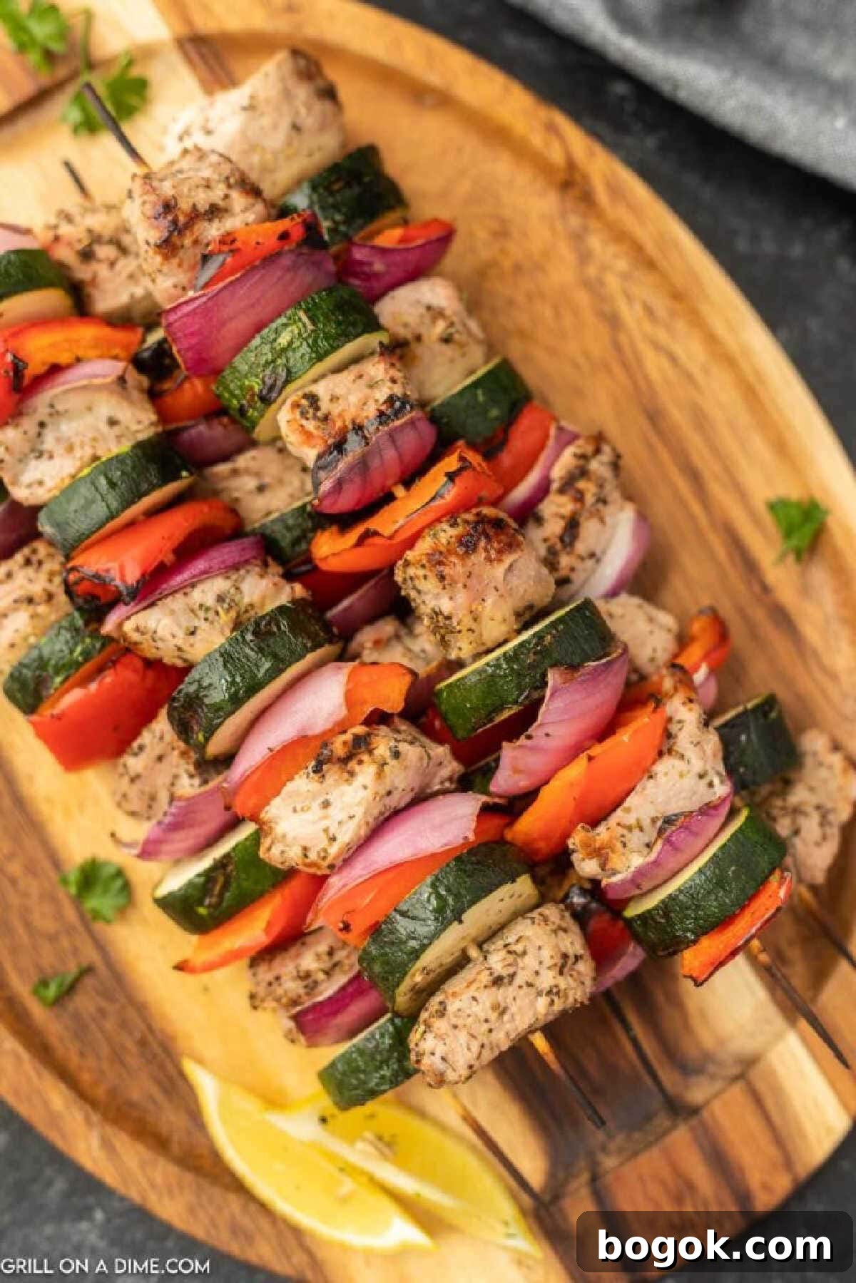 Grilled Pork Kabobs on a platter