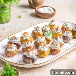 new potatoes with dill cream on a platter