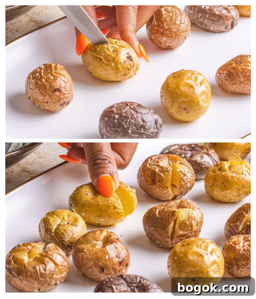 cutting a cross on the little potatoes