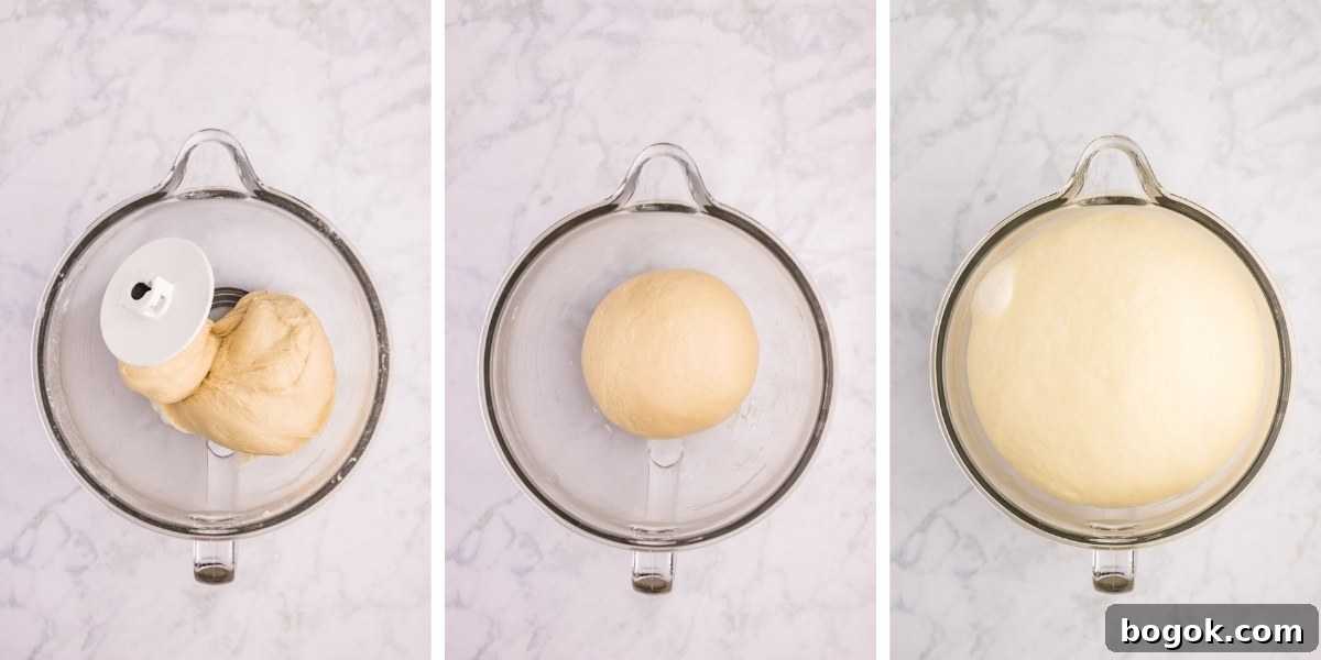 Flaky Honey Butter Dinner Rolls for Soft, Buttery Slices 6 dough being mixed and rising