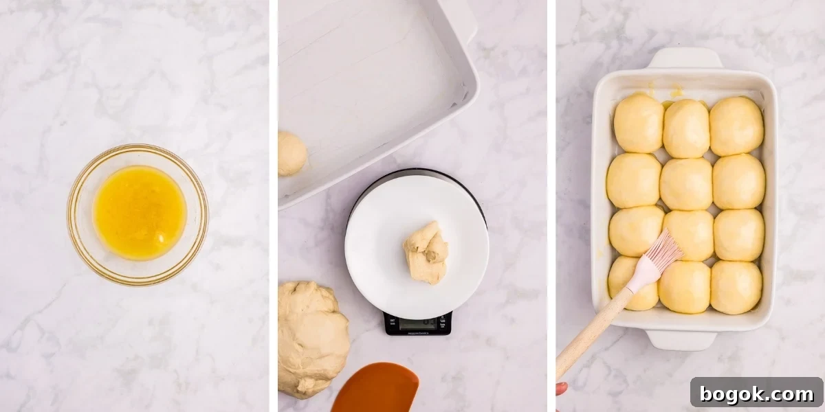 Flaky Honey Butter Dinner Rolls for Soft, Buttery Slices 7 brushing honey butter rolls with butter mixture