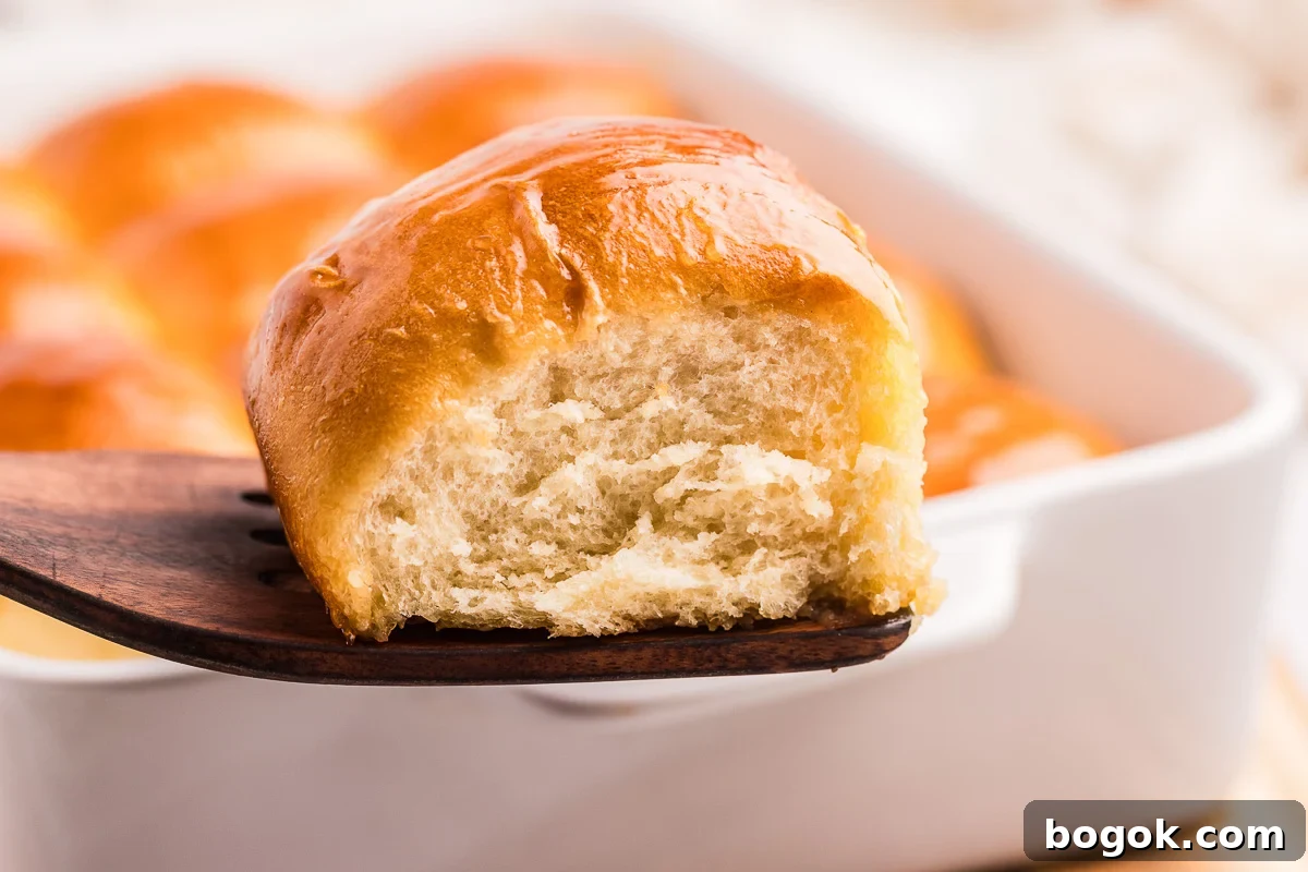Flaky Honey Butter Dinner Rolls for Soft, Buttery Slices 9 close up of soft dinner rolls