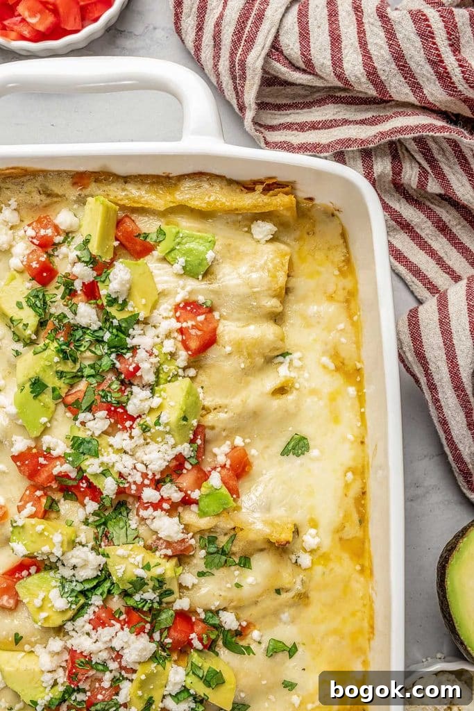 Top view of enchiladas in a baking dish