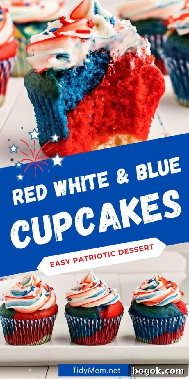 frosted red white and blue cupcake 
