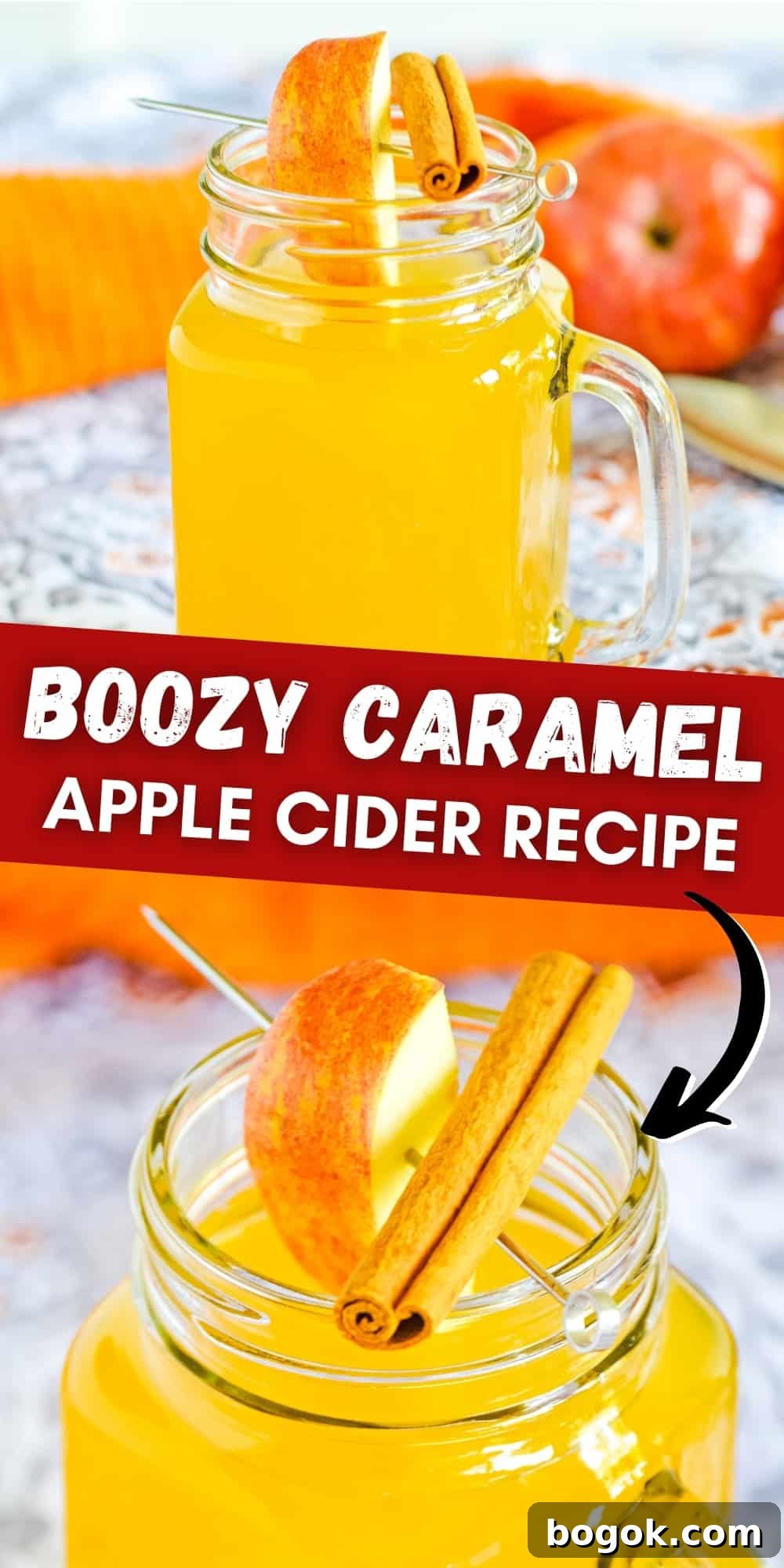 Boozy Caramel Apple Cider Recipe Pin Image