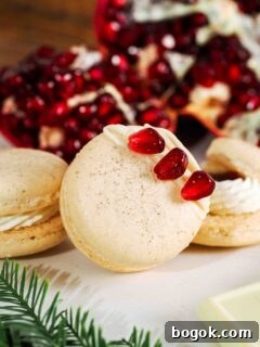 White Chocolate and Pomegranate Macarons — Recipe & Tips 22 Closeup of a white chocolate pomegranate macaron.