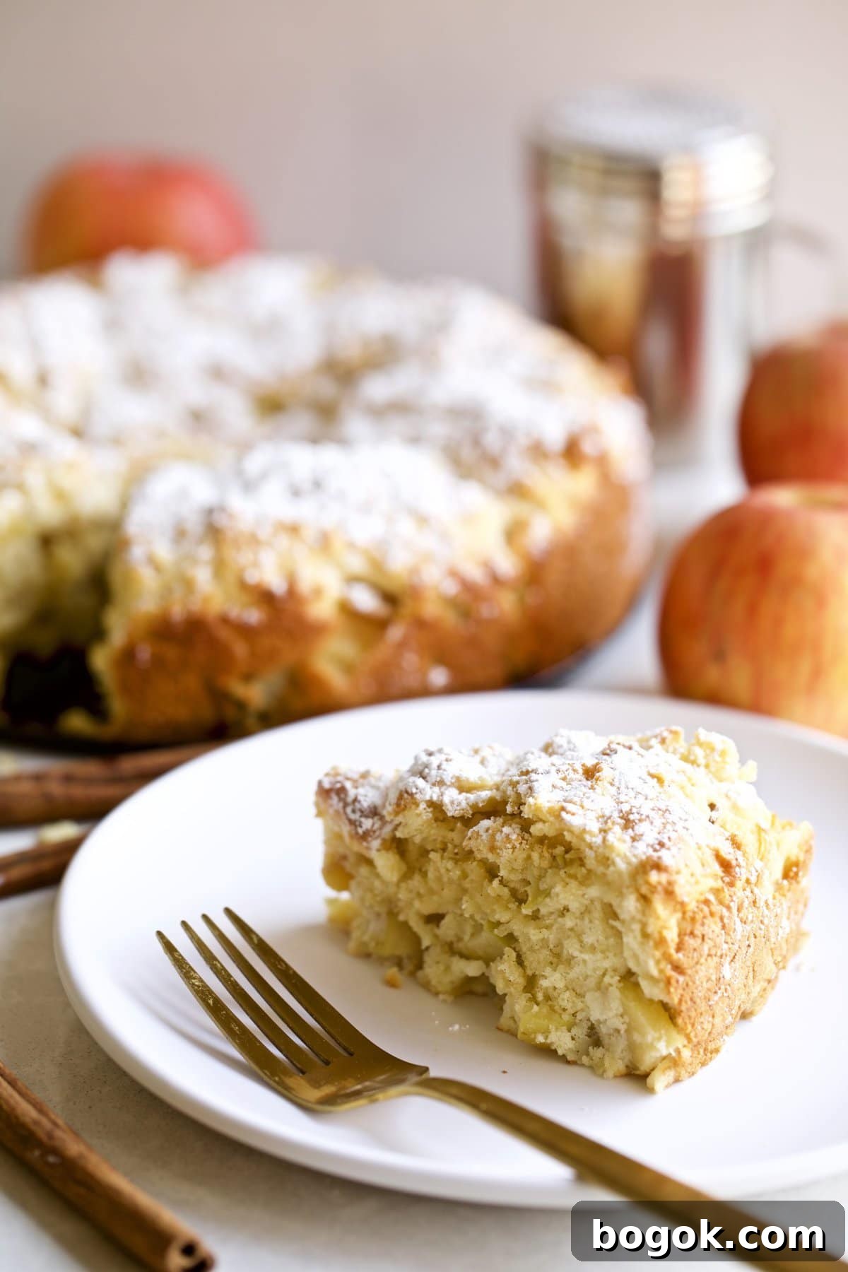 Italian Apple Cake one slice on a plate.