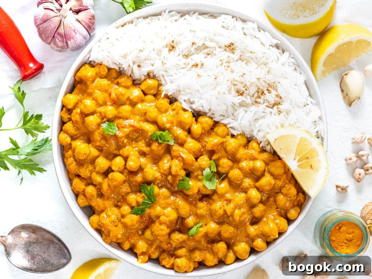 40 Delicious Chickpea Recipes for Every Meal and Occasion 25 Chickpea Curry with white rice and cilantro
