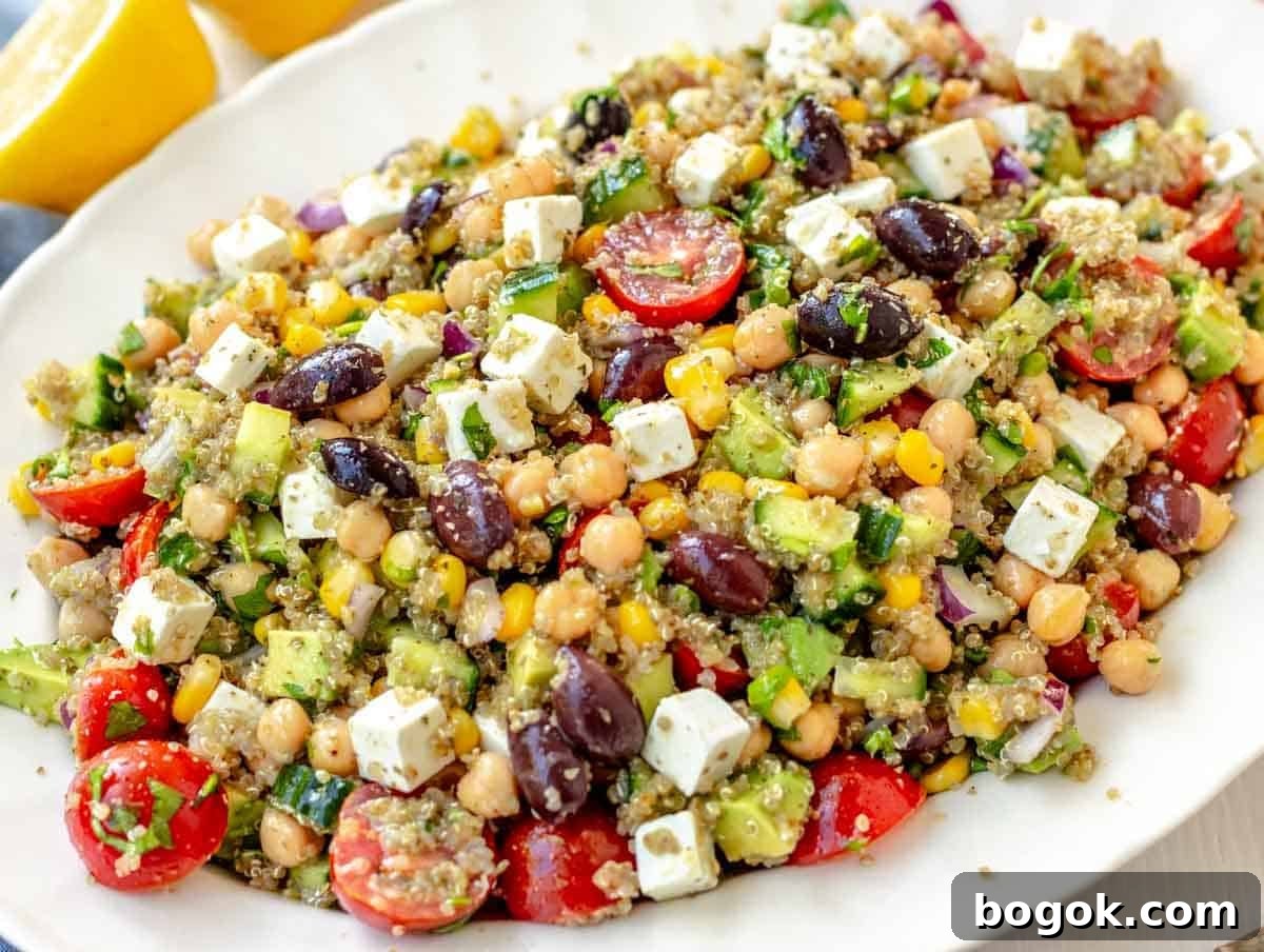 40 Delicious Chickpea Recipes for Every Meal and Occasion 9 Chickpea quinoa salad with feta on a white platter