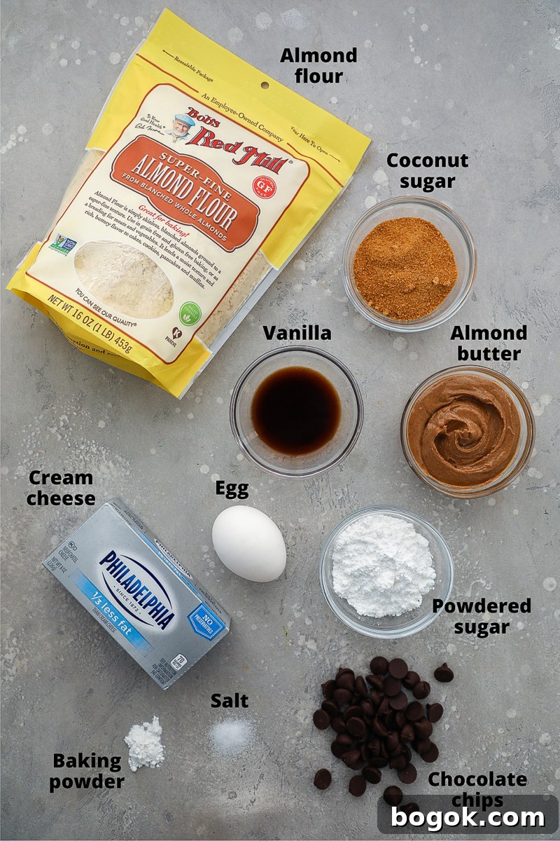 Ingredients used to make cheesecake stuffed chocolate chip cookies