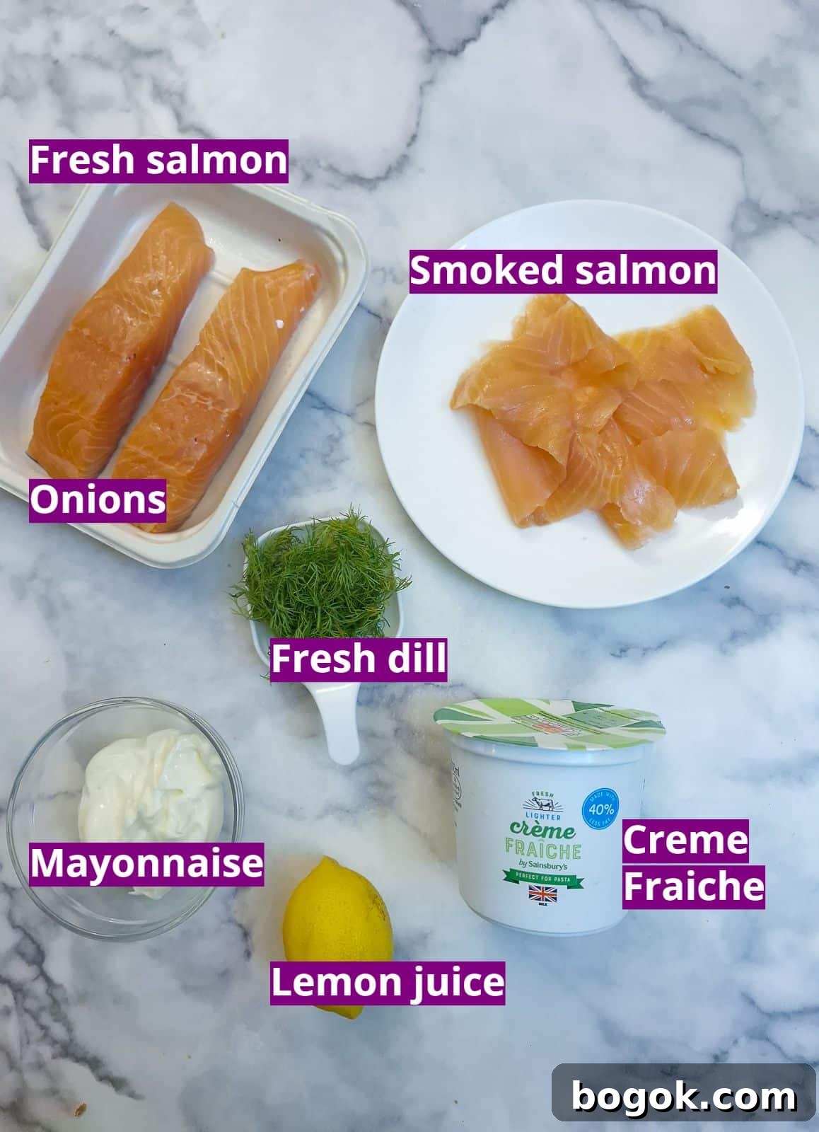 Ingredients for making a salmon and dill terriine.