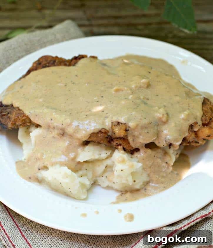 Side view of chicken fried steak