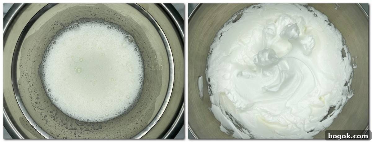 Authentic Gluten-Free Italian Almond Cake Recipe 5 Photo 1: Whisked egg whites in a bowl Photo 2: Meringue in a bowl