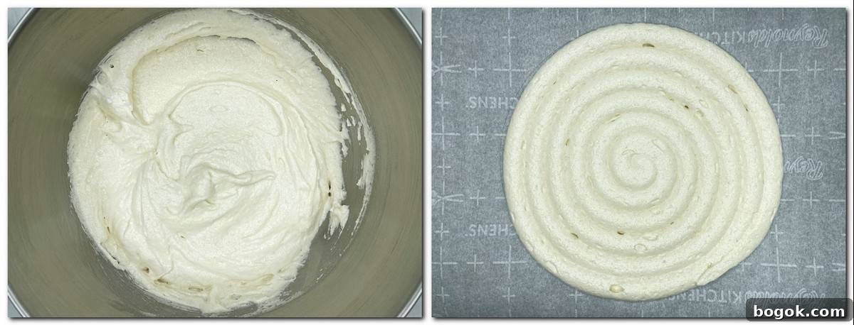 Authentic Gluten-Free Italian Almond Cake Recipe 6 Photo 3: Meringue preparation in a bowl Photo 4: Meringue-based spiral on parchment paper