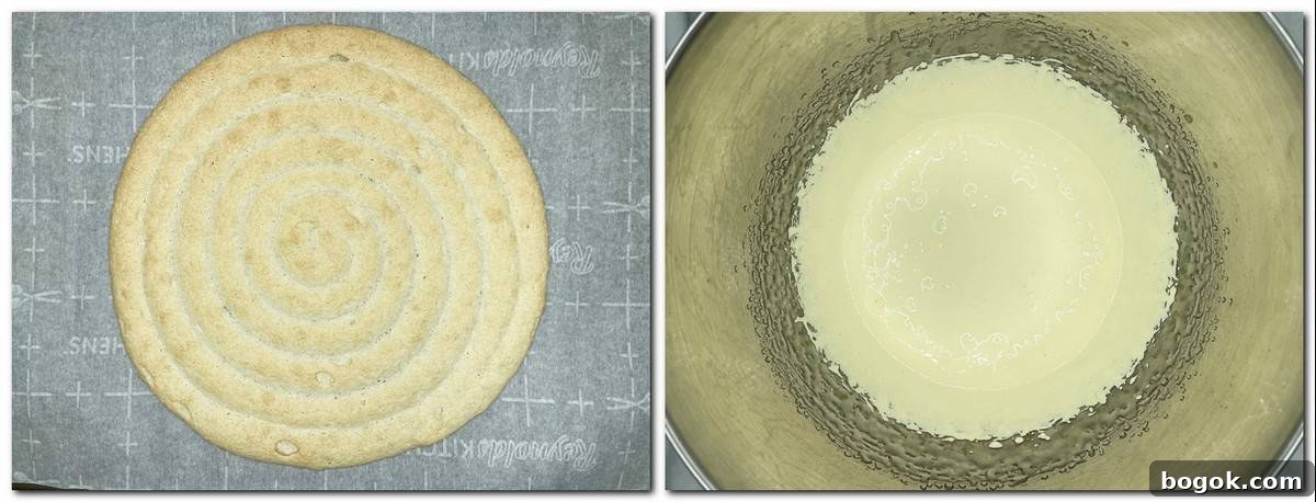 Authentic Gluten-Free Italian Almond Cake Recipe 7 Photo 5: Baked dacquoise disk on parchment Photo 6: Egg yolks/sugar mixture in a bowl